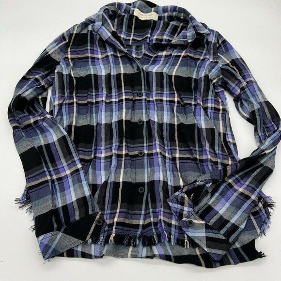 Anthropologie cloth and stone Frayed Hem Split Back Button Down Size XS Plaid - Picture 1 of 5